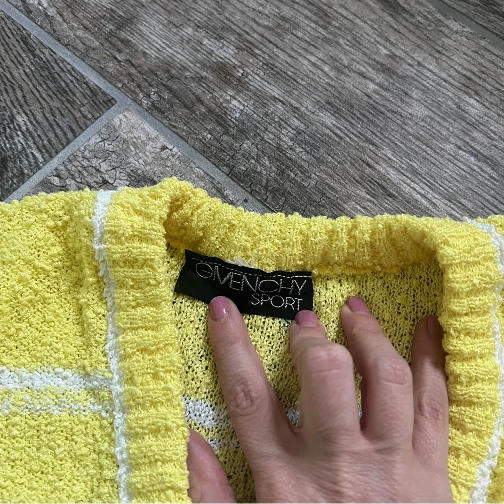 VINTAGE! Givenchy Sport Yellow and White Striped Cardigan, Button Closure, Large - Picture 6 of 6